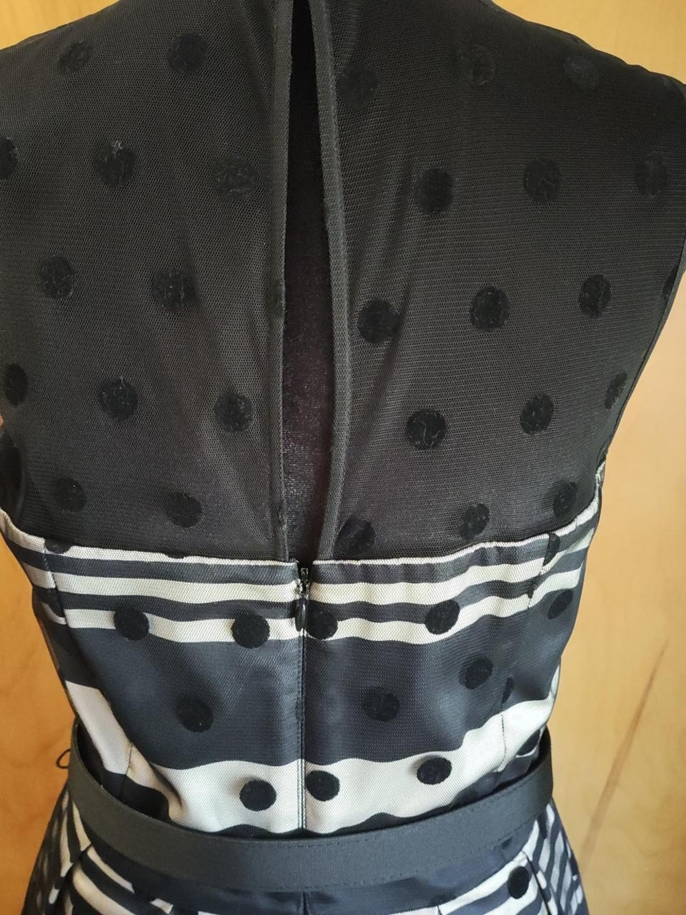Eliza J Black And Cream Polka Dot & Stripe Fit-and-Flare Midi Dress - Picture 5 of 6